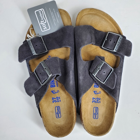 New Birkenstock Velvet Gray Suede Leather Sandals - Picture 2 of 4